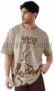 Cotton Blend Round Neck Drop Shoulder T Shirt