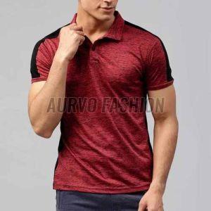 Polyester Maroon Collar Neck T Shirt