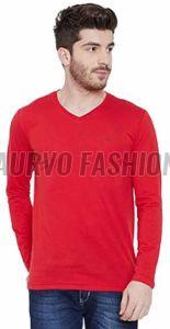 Polyester Red V Neck T Shirt