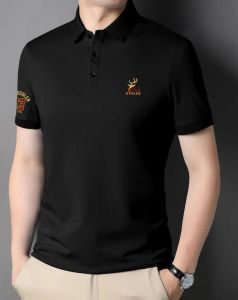 Black Short Sleeve Polo Neck Printed Regular Fit T-Shirt