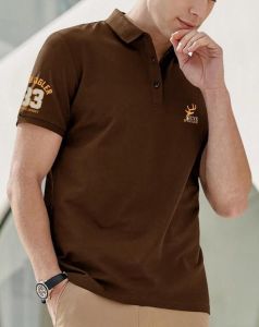 Brown Short Sleeve Polo Neck Printed Regular Fit T-Shirt