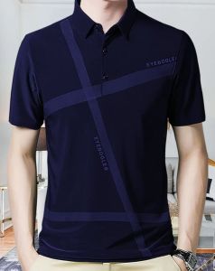 Dark Blue Short Sleeve Polo Neck Graphic Regular Fit T-Shirt