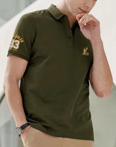 Green Short Sleeve Polo Neck Printed Regular Fit T-Shirt
