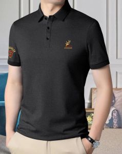 Grey Short Sleeve Polo Neck Printed Regular Fit T-Shirt