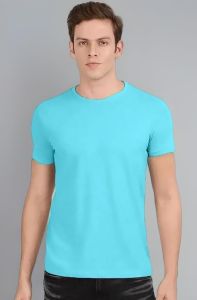 Light Blue Solid Cotton Sinker Regular Fit T-Shirt