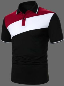 Mens Block Contrast Trim Polo Collar T-shirt