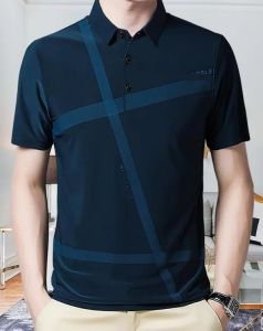 Navy Blue Short Sleeve Polo Neck Graphic Regular Fit T-Shirt