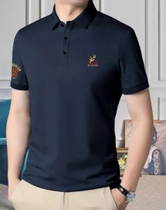 Navy Blue Short Sleeve Polo Neck Printed Regular Fit T-Shirt