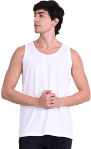 White Cotton Bio-Washed Tank Top for Men