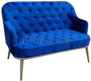 Blue Leather Two Seater Sofa