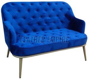 Blue Leather Two Seater Sofa
