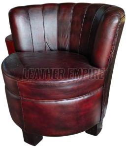 Wooden Brown Round Leather Sofa Chair