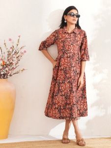 Color Neck Kalamkari Cotton Frocks