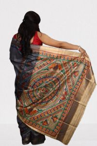 Hand Painted Madhubani Tussar Silk Saree