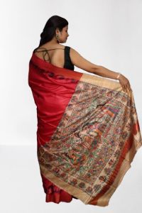 Hand Painted Madhubani Tussar Silk Saree