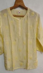 Chanderi Silk Chikankari Kurti