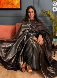 Unstitched Striped Pure Silk Suit Fabric