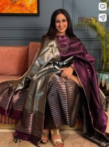 Unstitched Striped Pure Silk Suit Fabric