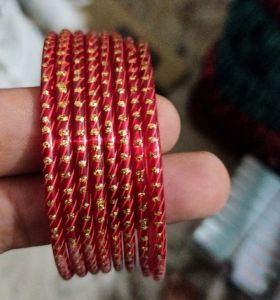 Dark Red Stone Work Jari Bangles