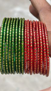 Green Red Stone Work Jari Bangles