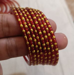Red Yellow Stone Work Jari Bangles