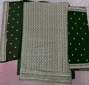 Dark Green Viscose Embroidered Unstitched Salwar Kameez Suit Set