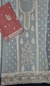 Embroidered Zarkan Work Unstitched Salwar Kameez Suit Set