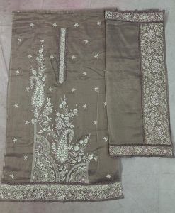 Fossil Grey Georgette Embroidered Unstitched Salwar Suit Set