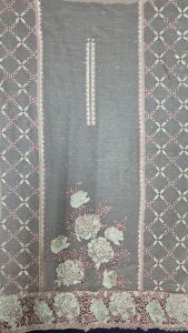 Grey Floral Embroidered Unstitched Salwar Kameez Suit Set