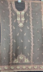 Grey Viscose Embroidered Unstitched Salwar Suit Set
