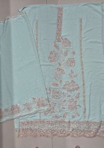 Light Blue Embroidered Zarkan Work Unstitched Salwar Kameez Suit Set