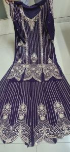 Purple Heavy Embroidered Viscose Kurti & Palazzo Set