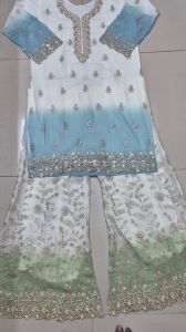 White Embroidered Viscose Kurti & Palazzo Set