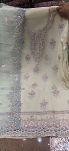 White Heavy Embroidered Unstitched Salwar Suit Set
