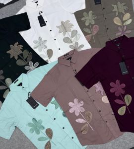 Embroidered Half Sleeve Men Casual Shirt