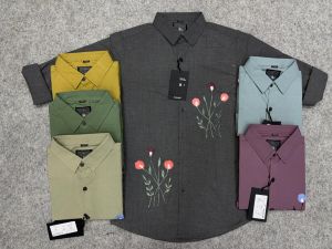 Floral Artistry Black Cotton Shirt for Men