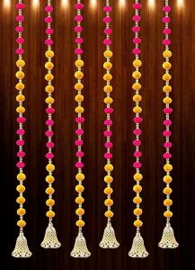 Anu Handicrafts Yellow Red Handmade Walldoor Hanging Pompom Toransgarland Withbells 4 Ft10 Toran