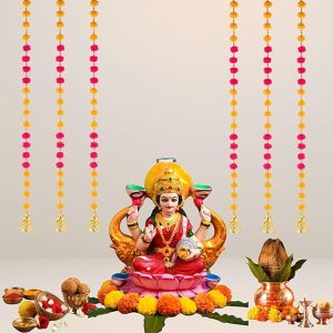 Anu Handicrafts Yellow Red Handmade Walldoor Hanging Pompom Toransgarland Withbells 4 Ft10 Toran