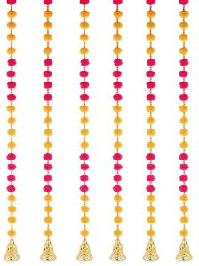 Anu Handicrafts Yellow Red Handmade Walldoor Hanging Pompom Toransgarland Withbells 4 Ft10 Toran