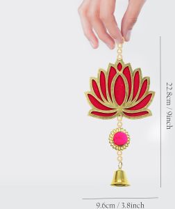 Anu Handicrafts Pack of 10 Wall Door Hanging Lotus Latkan Toran with Bells (22.8 Cm X 9.6 Cm) - Main Door Entrance Pooja Room Temple Wedding Fest