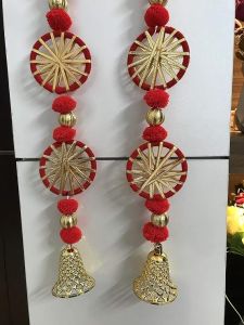 handmade wall door red hanging pom pom chakri torans