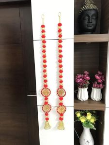 handmade wall door red hanging pom pom chakri torans