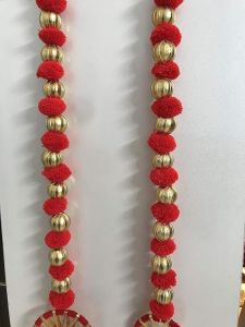 handmade wall door red hanging pom pom chakri torans