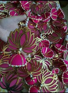 Lotus Hanging for Decoration | Handmade Wall Decor with Jhumki Style | Set of 6 Pink/rani | Export Quality Lotus for Home, Temple &AMP; Pooja Room De