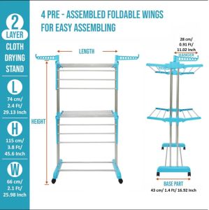 2 Layer Cyan Blue Cloth Drying Stand