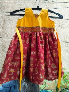 Girls Kids Yellow and Red Printed Cotton Frock
