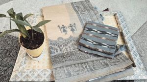 Grey and White Soft Khadi Silk Suit Material