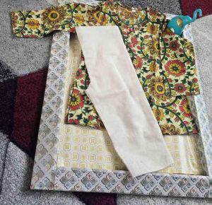 Kids Green Cotton Printed Kurti Pant Set