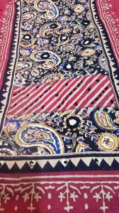 Pink and Black Cotton Hand Block Print Embroidered Suit Material