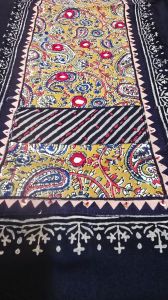 Black and Yellow Cotton Hand Block Print Embroidered Suit Material